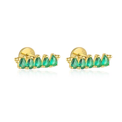 ESSENTIAL 3 galvanization layers 925 Silver Green Zircon Minimalist Earrings