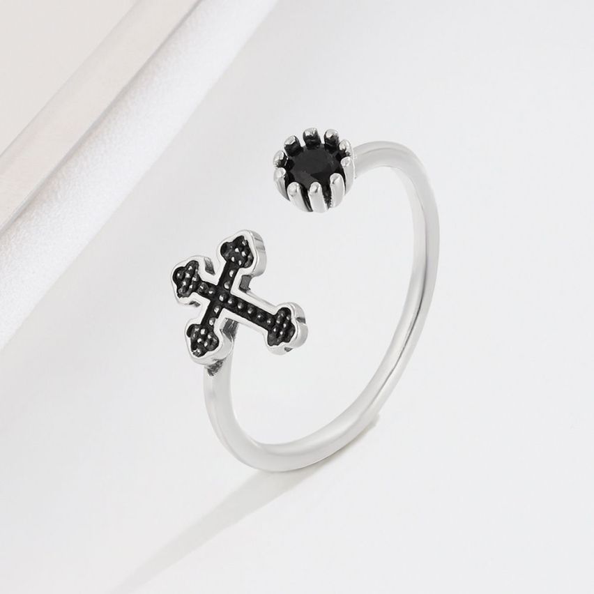BOHEMIAN 3 galvanization layers 925 Silver Zircon Cross Rings 