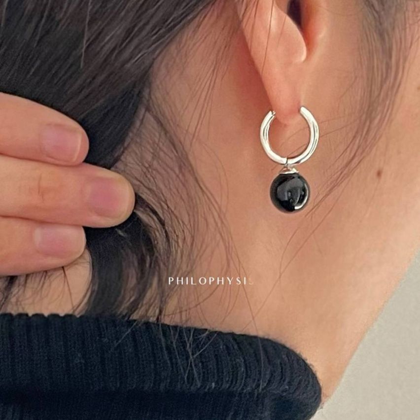 BOHEMIAN 925 Silver Agate Smooth Earrings