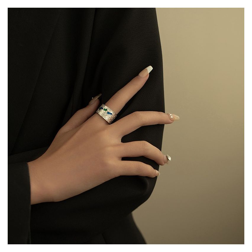 ESSENTIAL Rhodium Plating 925 Silver Enamel Texture Rings