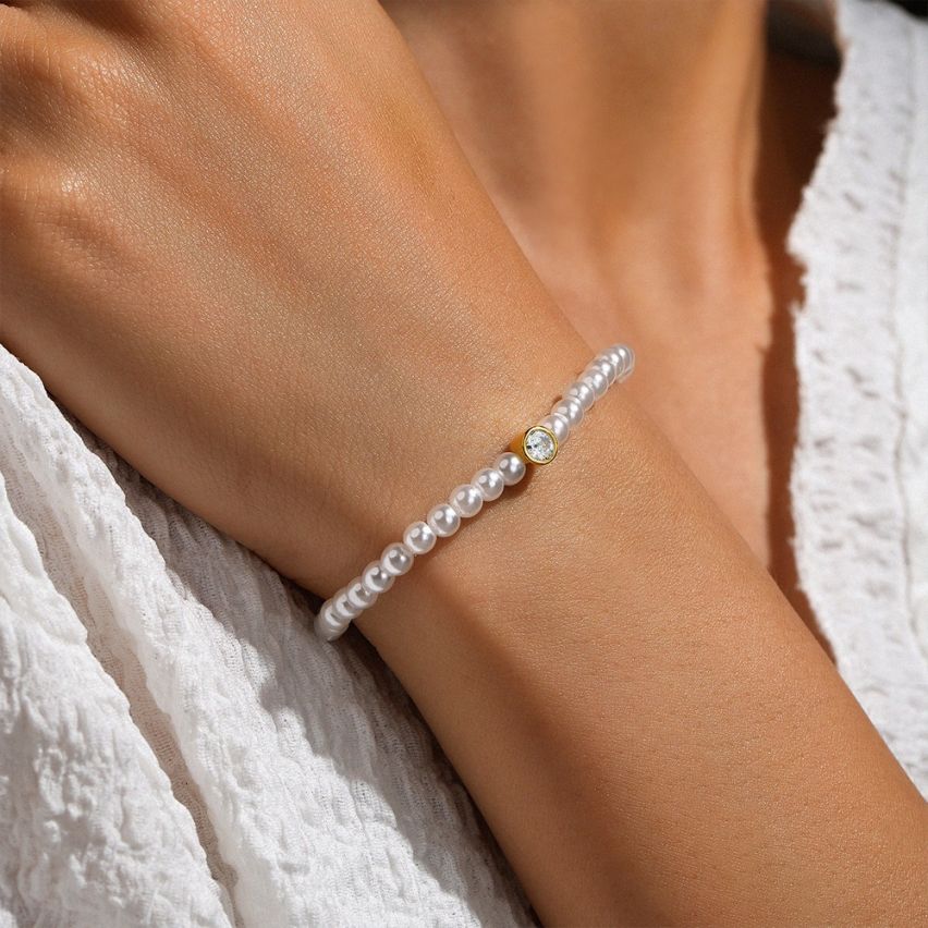 925 Silver Fake pearl Smooth Bracelets 