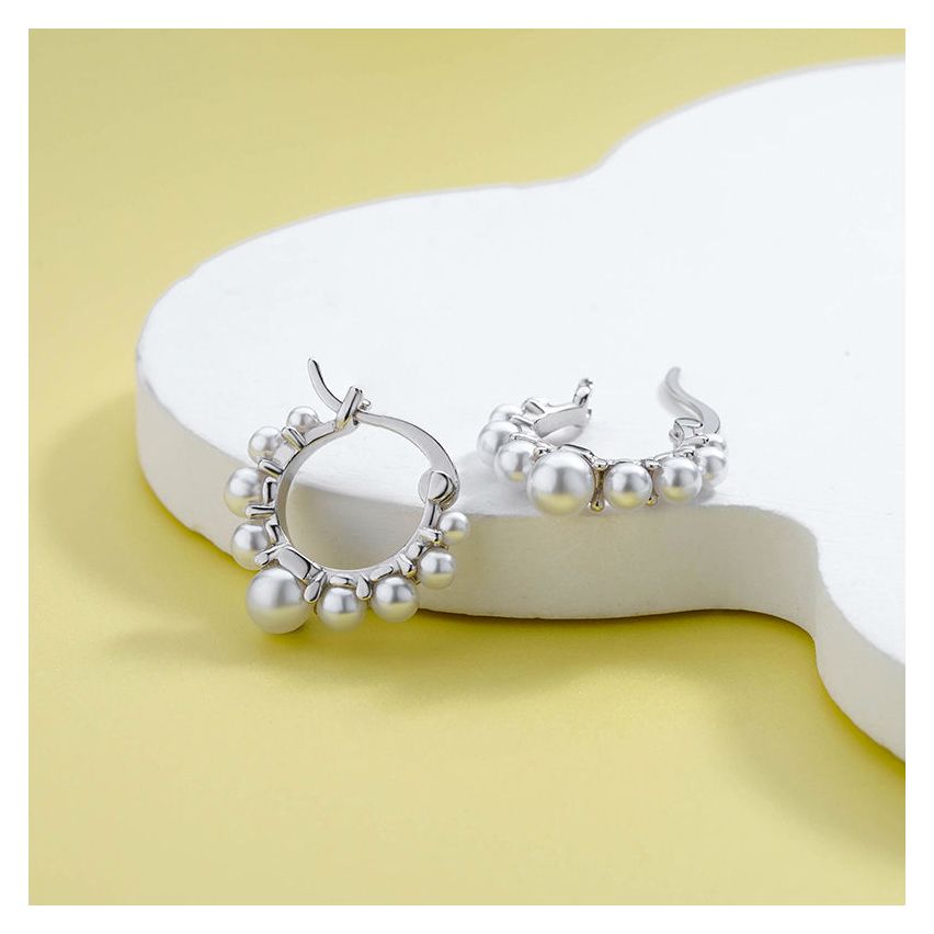 CLASSIC Rhodium Plating 925 Silver Freshwater pearl Pearls Earrings