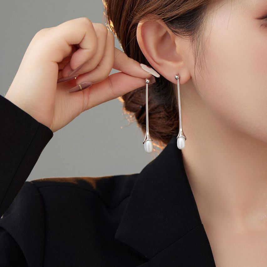 ESSENTIAL 925 Silver Freshwater pearl Pearls Earrings