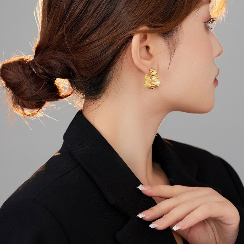 ESSENTIAL 925 Silver Freshwater pearl Texture Earrings