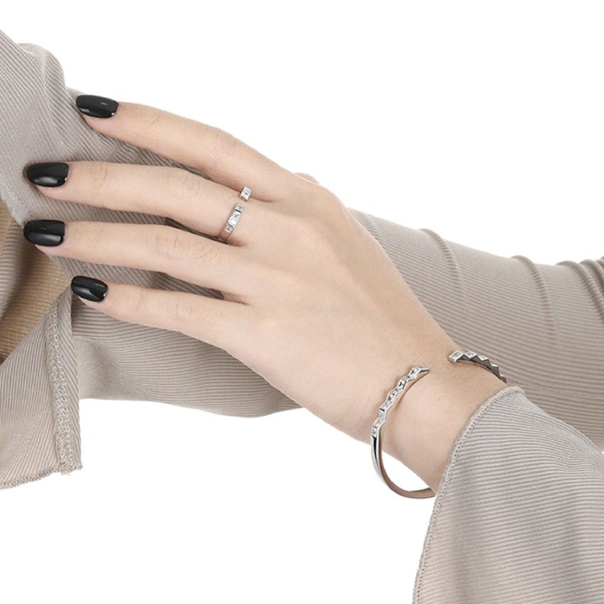 925 Silver Zircon Geometric Bangles 