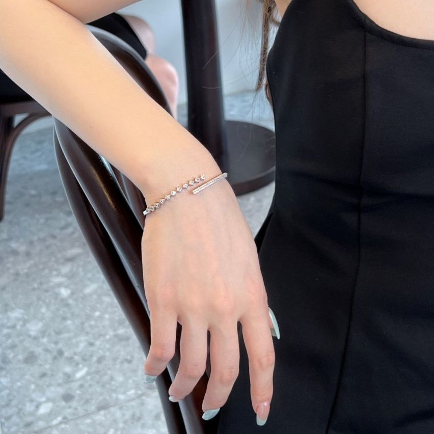 925 Silver Zircon Geometric Bangles 