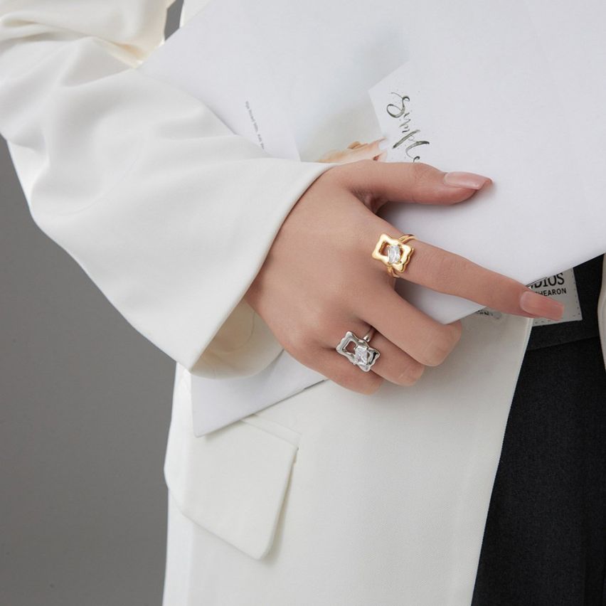 ESSENTIAL 925 Silver Zircon Geometric Rings