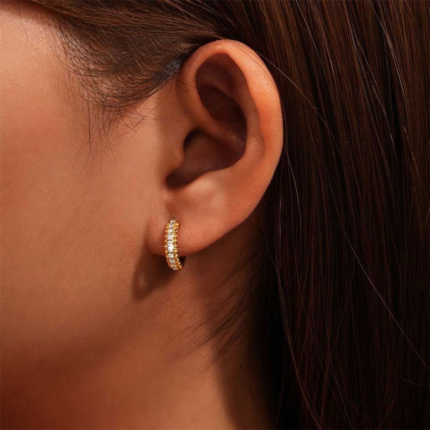 925 Silver Zircon Hoop Earrings 1.65g 9x3.5mm