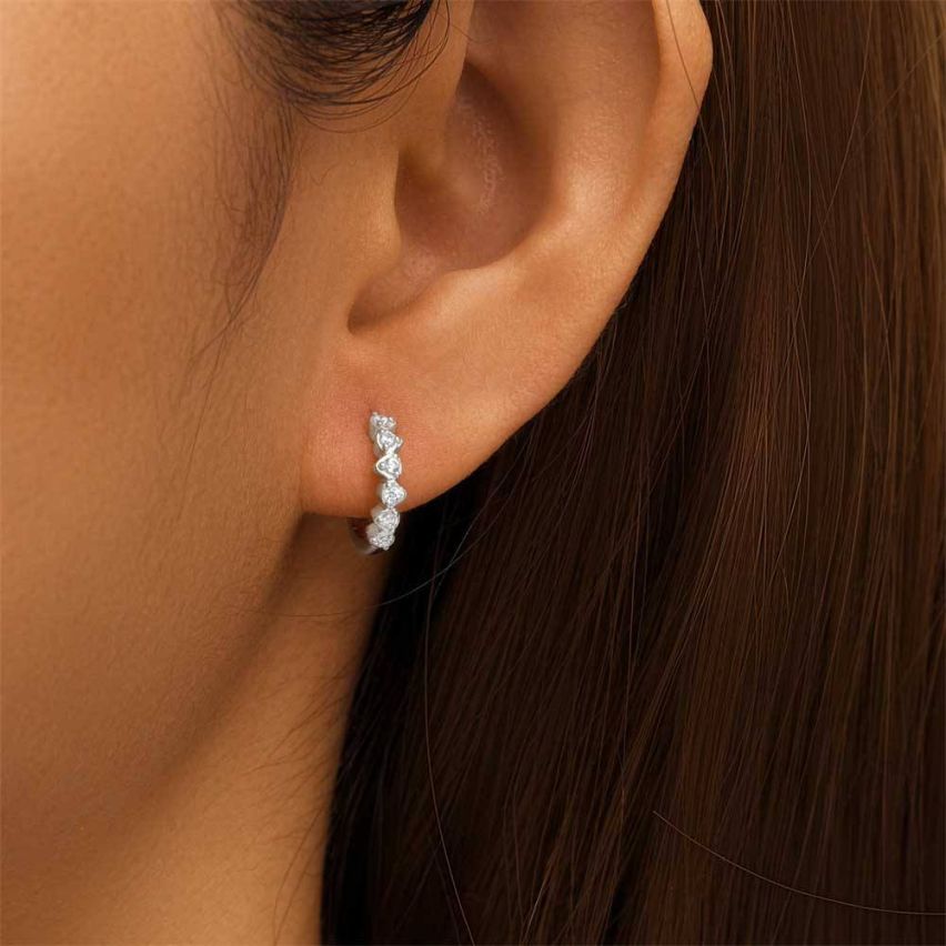 925 Silver Zircon Hoop Earrings 2.73g 14x14mm - 4mm