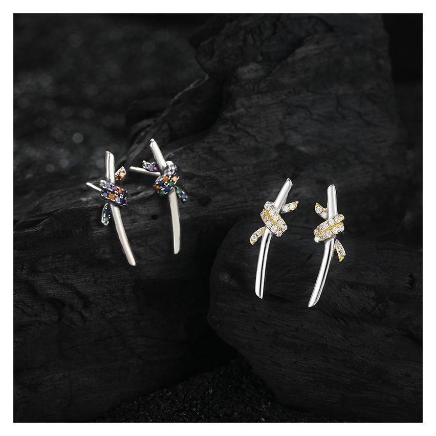 BOHEMIAN Rhodium Plating 925 Silver Zircon Earrings