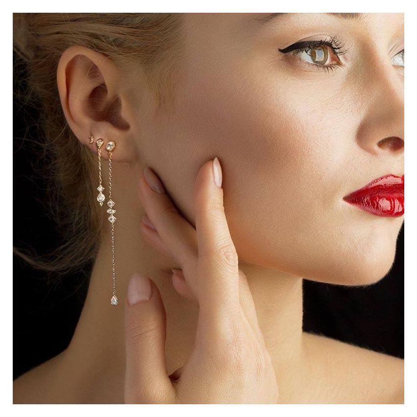 925 Silver Zircon Long Earrings 