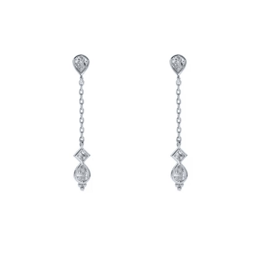 925 Silver Zircon Long Earrings 