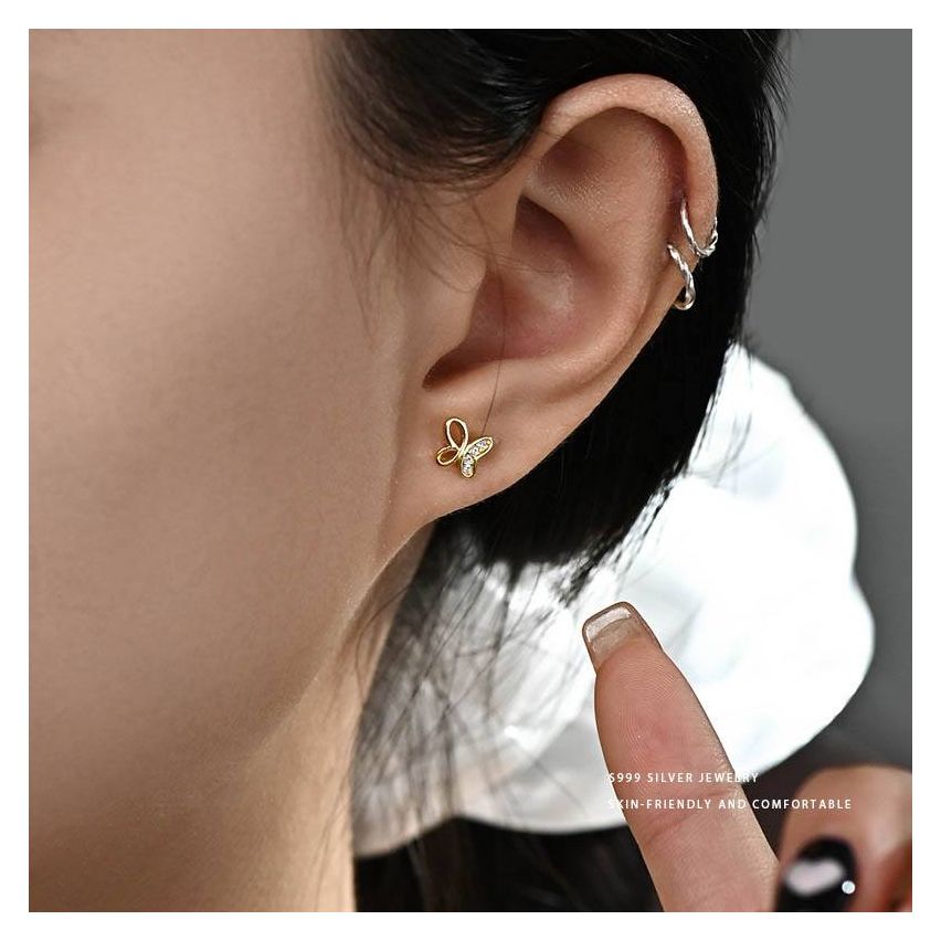 999 Silver Zircon Stud Earrings 
