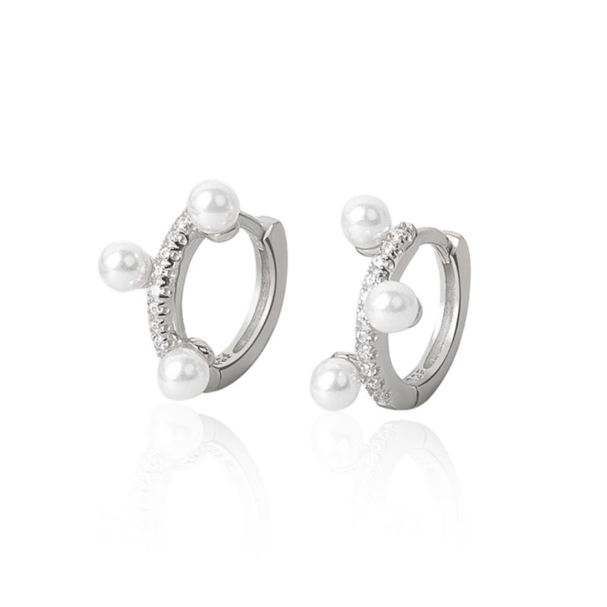 925 Silver Rhodium Plating Zircon Pearls Earrings 1.4g