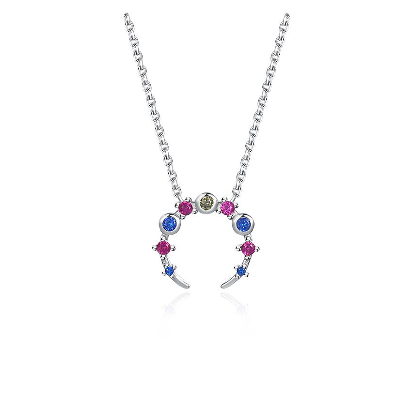 925 Silver Rhodium Plating Colorfull Zircon Minimalist Pendants 1.94g