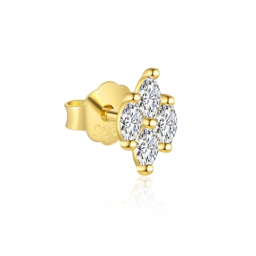 925 Silver 3 galvanization layers Zircon Minimalist Earrings 0.29g 7.1x4mm