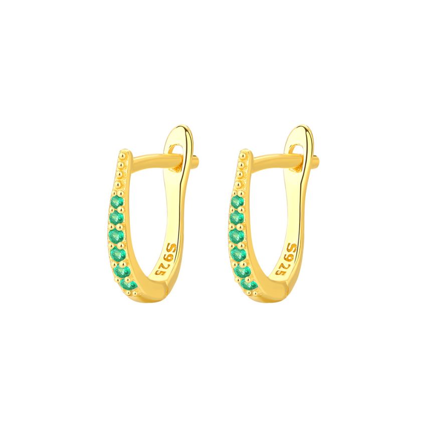 925 Silver Gold Plating Green Zircon Hoop Earrings 0.92g - 2mm