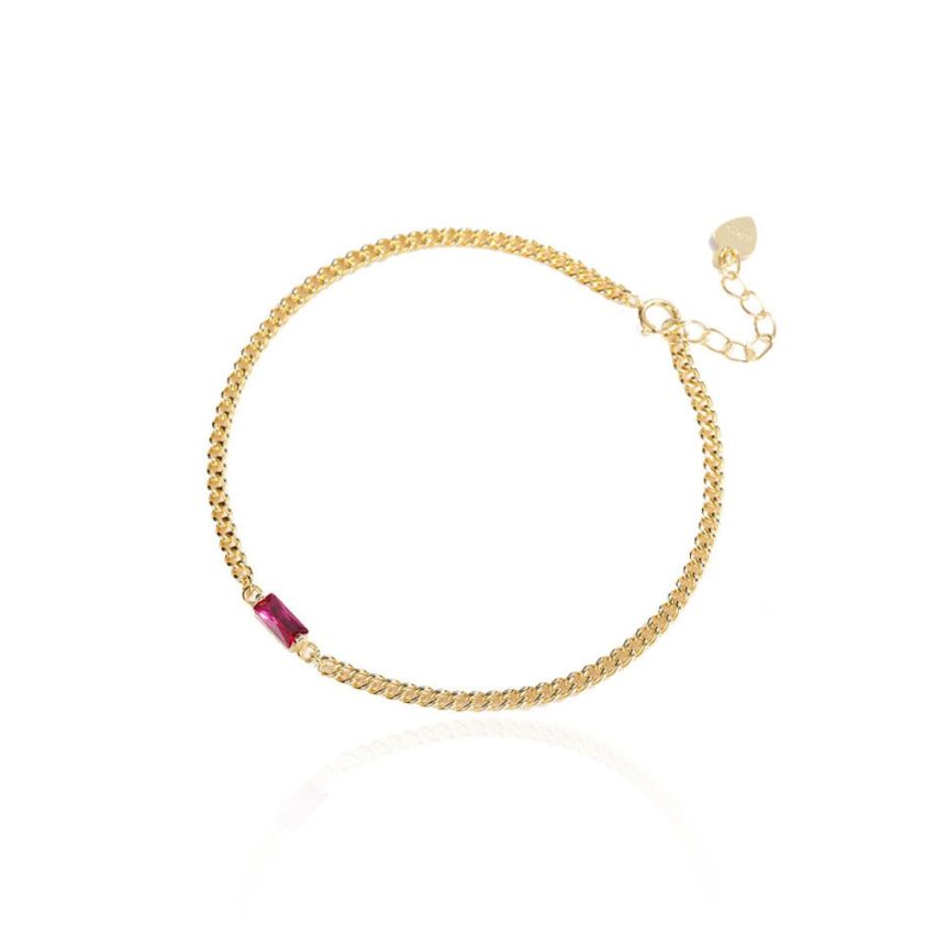 925 Silver Gold Plating Pink Zircon Minimalist Bracelets 2.94g