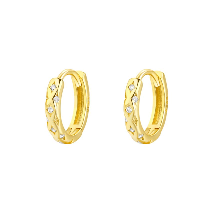 925 Silver Gold Plating White Zircon Hoop Earrings 1.35g 11x2mm