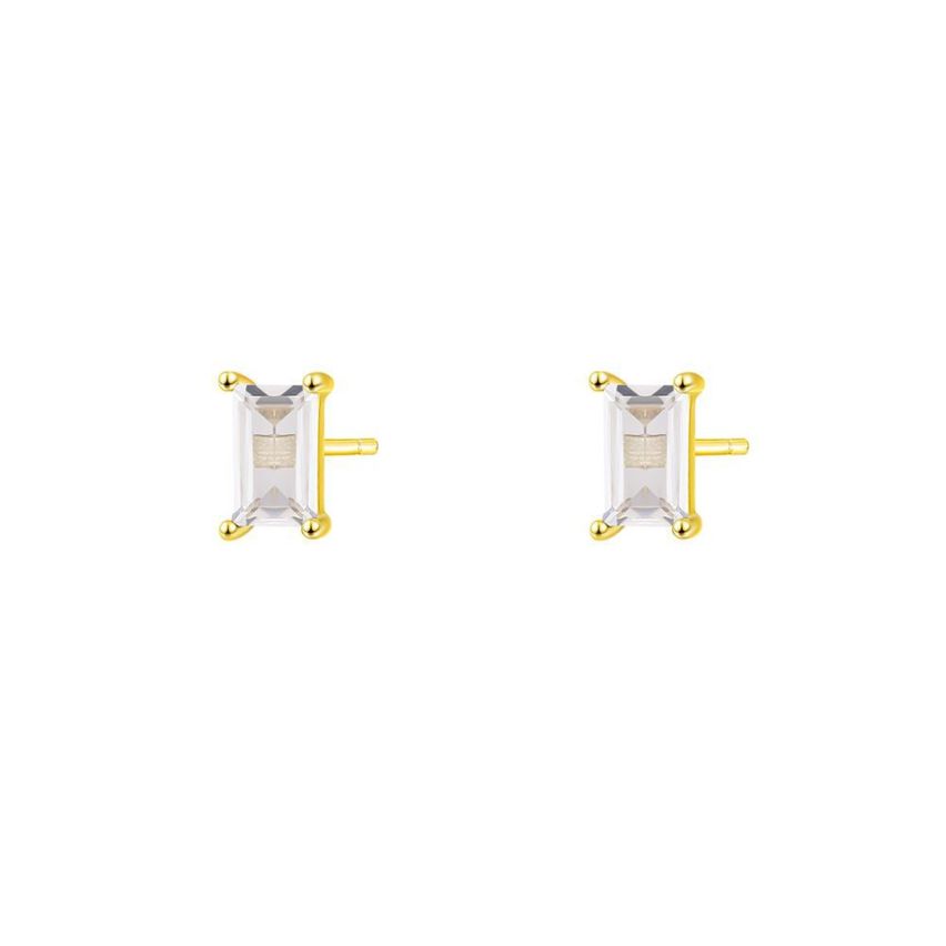 925 Silver Gold Plating White Zircon Minimalist Earrings 0.58g 6x4mm