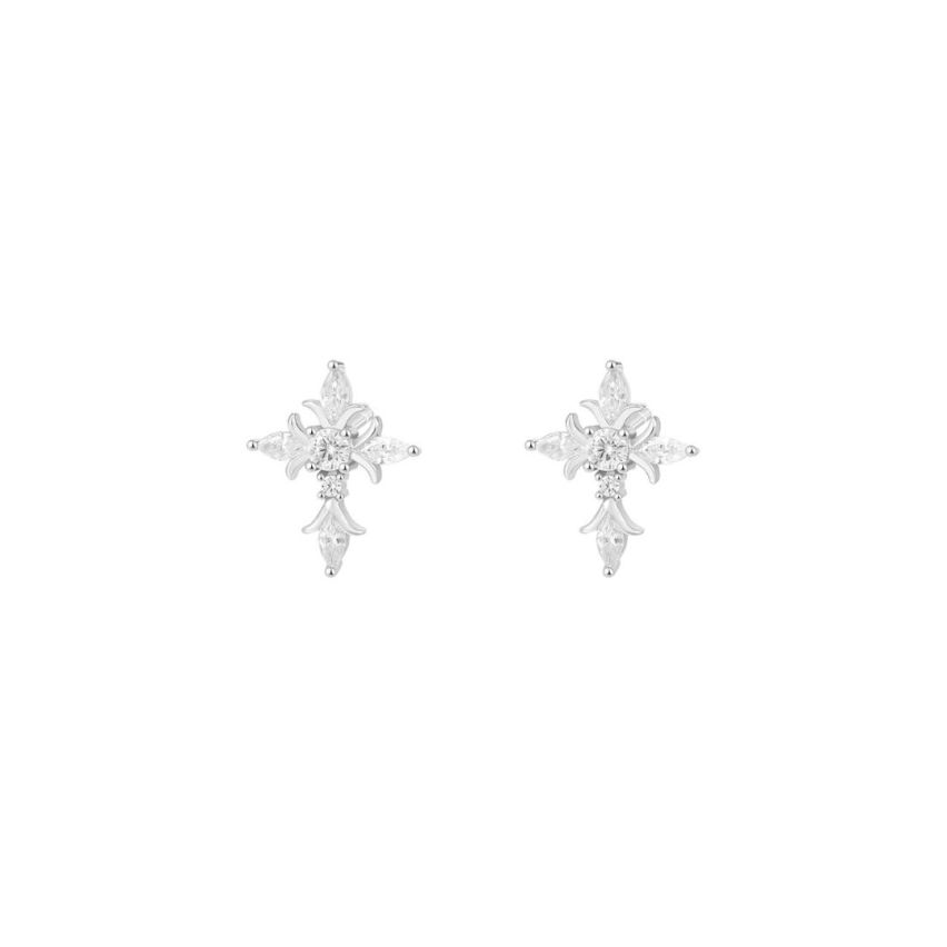 925 Silver Rhodium Plating Zircon Cross Earrings 1.65g
