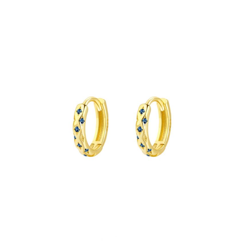 925 Silver Gold Plating Blue marine Zircon Hoop Earrings 1.35g