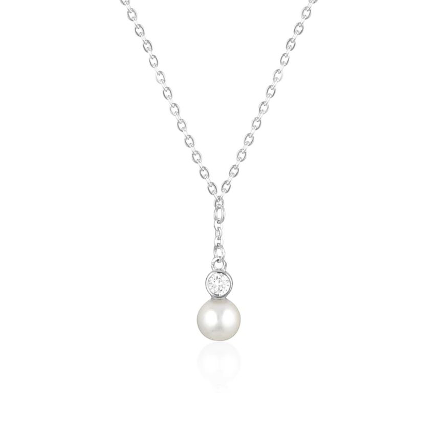 925 Silver Rhodium Plating Zircon Pearls Pendants 1.45g