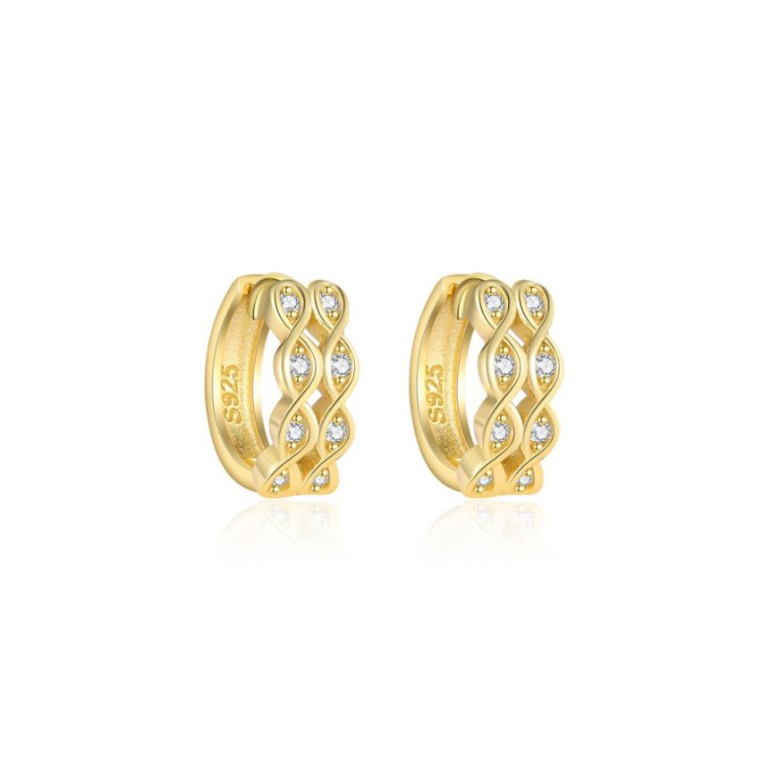 925 Silver Gold Plating Zircon Minimalist Earrings 1.64g