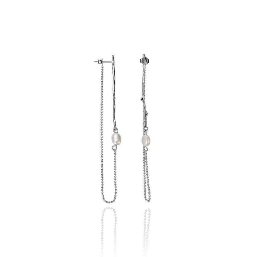 925 Silver Rhodium Plating Pearl Long Earrings 3.7g