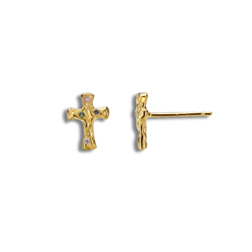 925 Silver Gold Plating Zircon Cross Earrings 1.2g