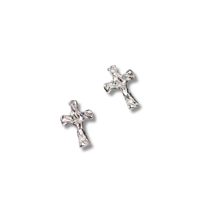 925 Silver Rhodium Plating Zircon Cross Earrings 1.2g