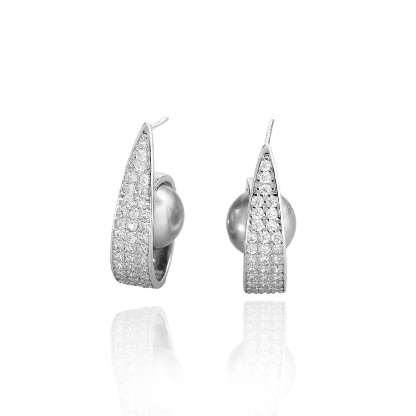 925 Silver Rhodium Plating Zircon Pearls Earrings 8.9g