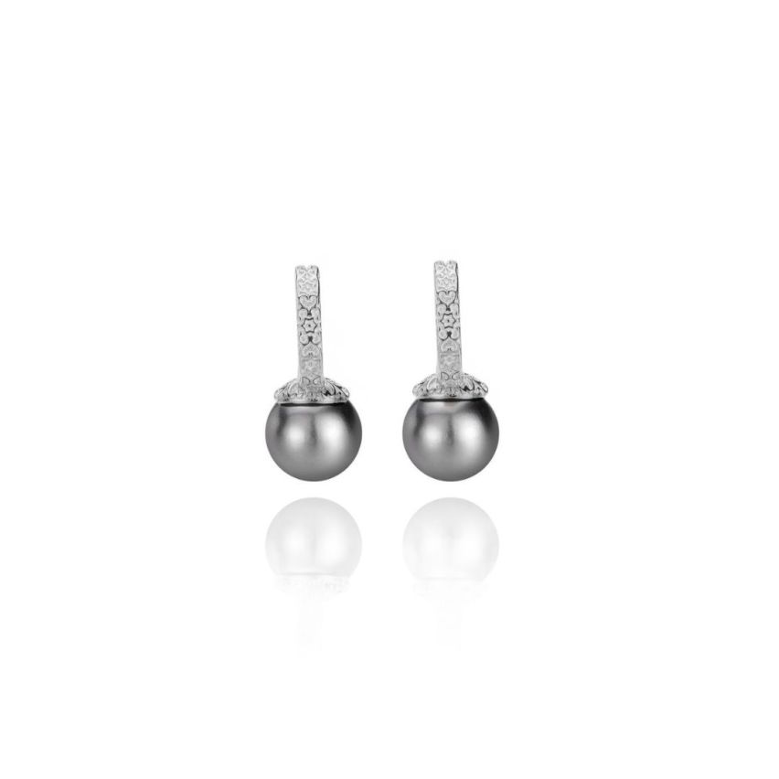 925 Silver Rhodium Plating Grey Shell Bead Pearls Earrings 3.3g