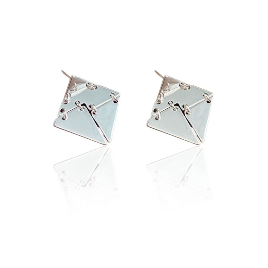 925 Silver Rhodium Plating Geometric Earrings 7.7g 28.4x23.9mm