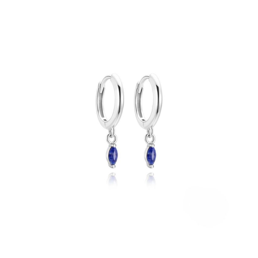 925 Silver New Rhodium Plating Lake blue Agate Hoop Earrings 1.36g