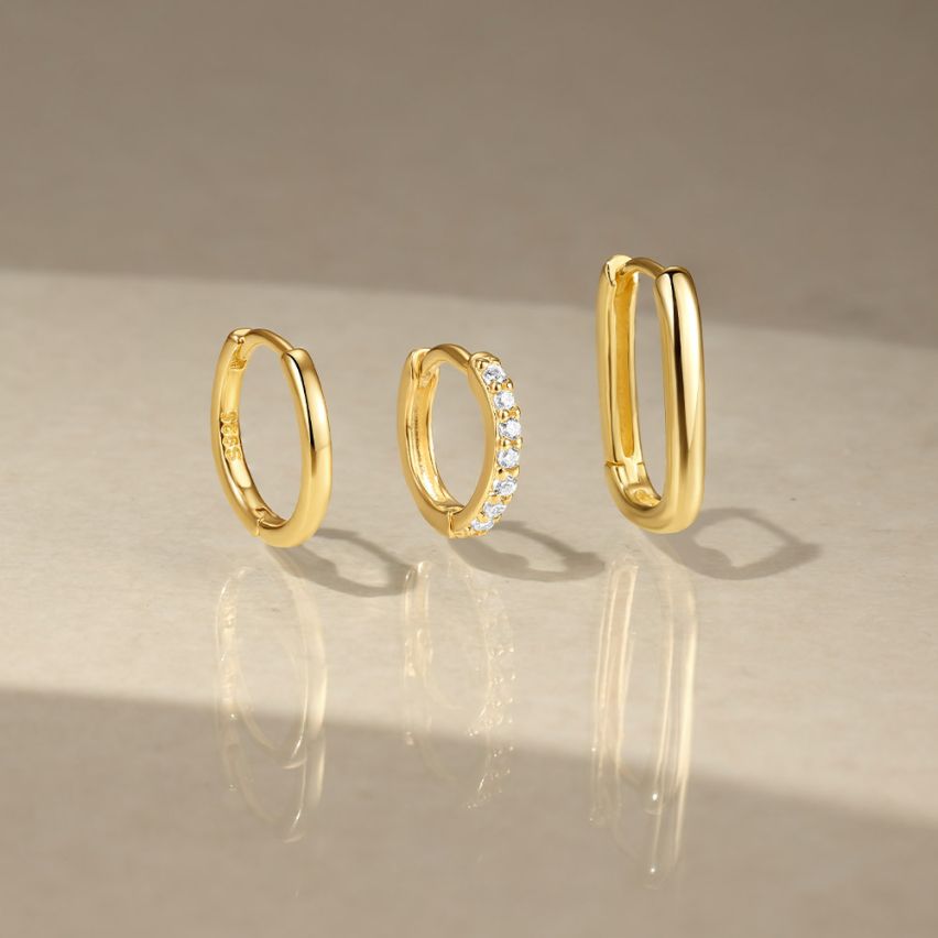 925 Silver Gold Plating Zircon Sets Earrings 1.95g 15x9mm