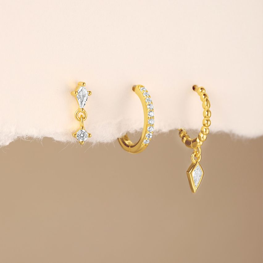 925 Silver Gold Plating Zircon Sets Earrings 1.31g