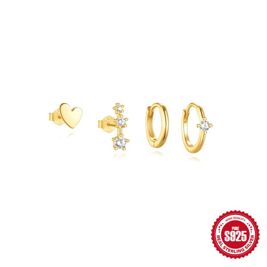 925 Silver 3 galvanization layers Gold Plating Zircon Sets Earrings 1.83g