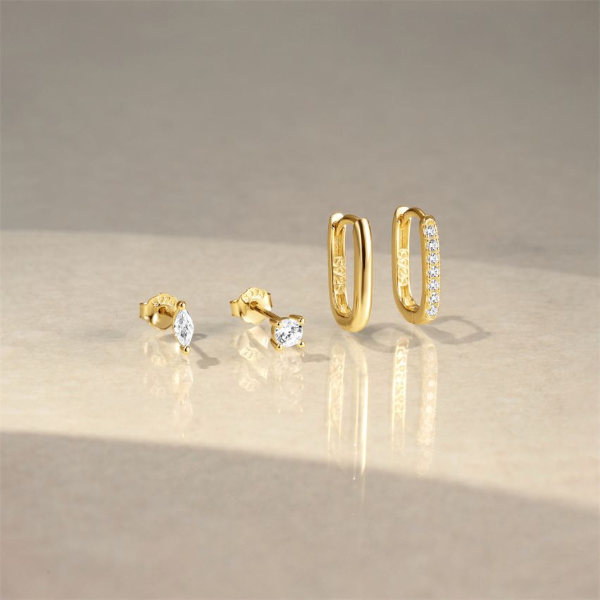 925 Silver 3 galvanization layers Gold Plating Zircon Sets Earrings 1.8g