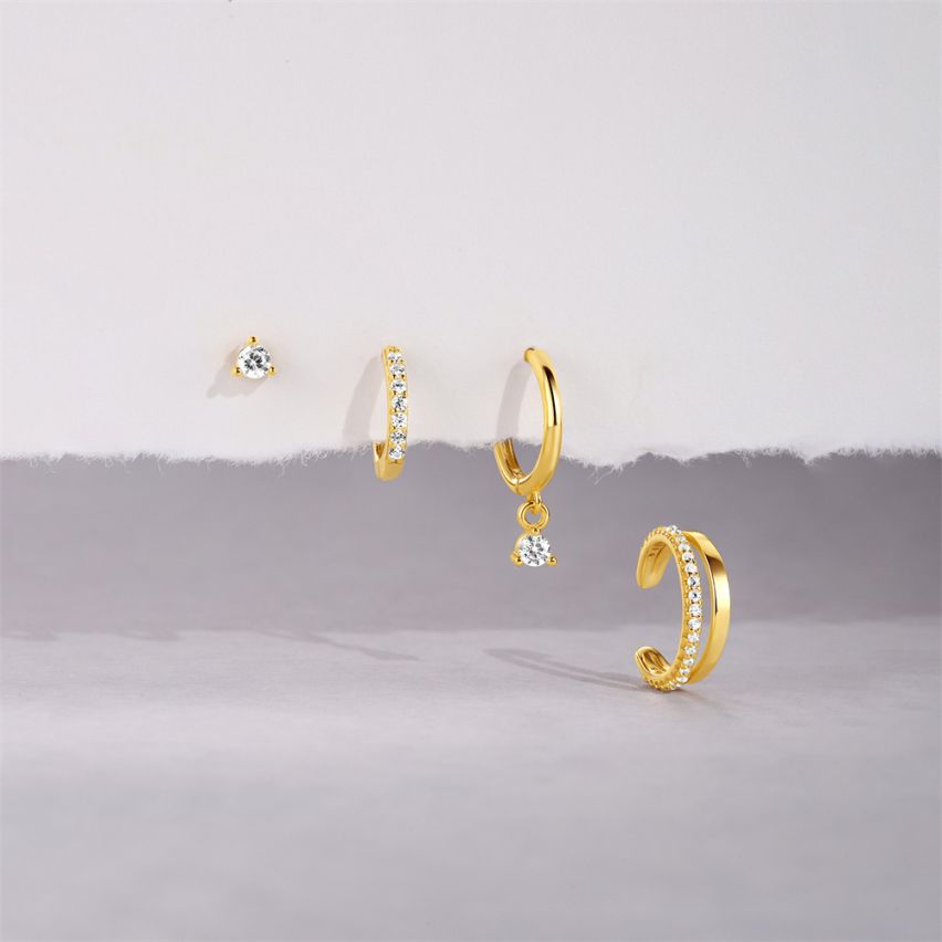 925 Silver 3 galvanization layers Gold Plating Zircon Sets Earrings 1.95g