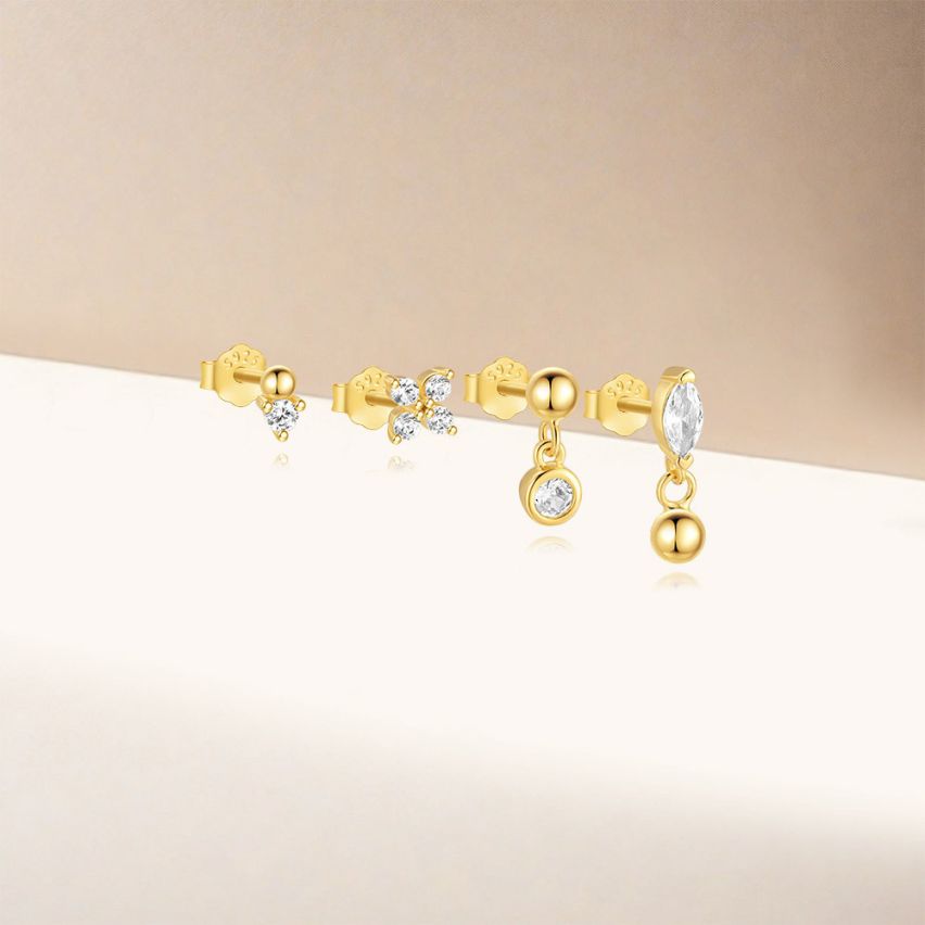 925 Silver 3 galvanization layers Gold Plating Zircon Sets Earrings 1.3g