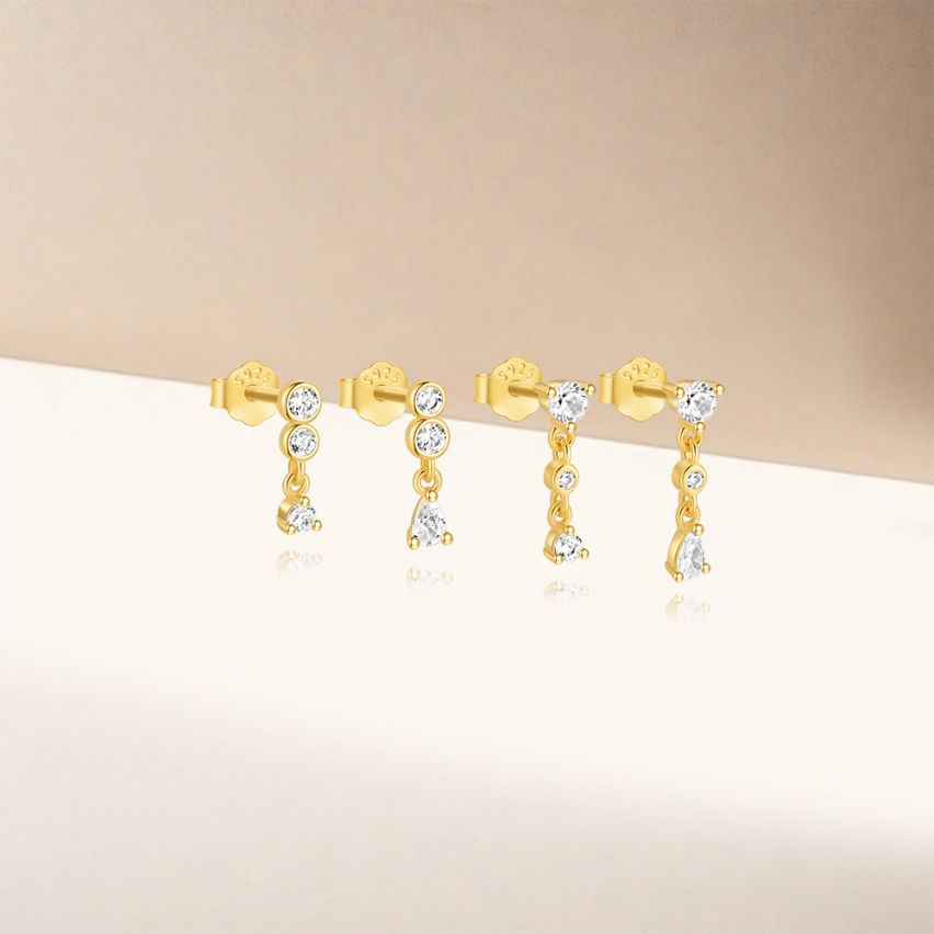 925 Silver Gold Plating Zircon Sets Earrings 1.3g