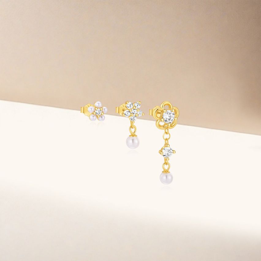 925 Silver Gold Plating Zircon Sets Earrings 1.9g 25x9mm