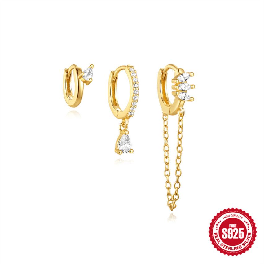 925 Silver Gold Plating Zircon Sets Earrings 1.88g