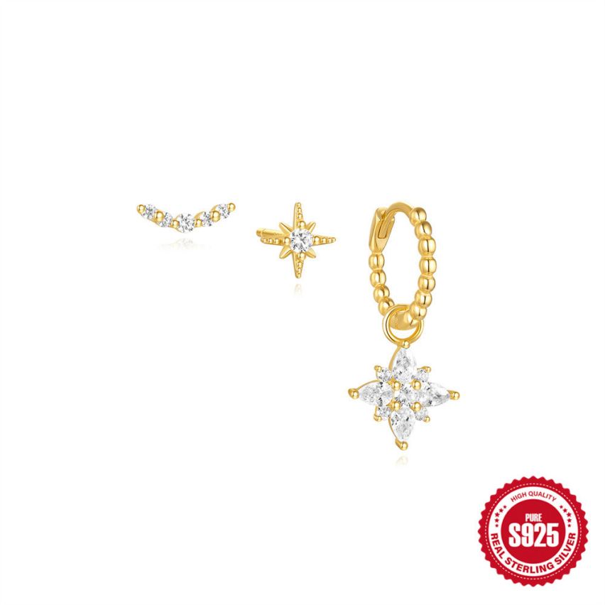 925 Silver Gold Plating Zircon Sets Earrings 1.21g