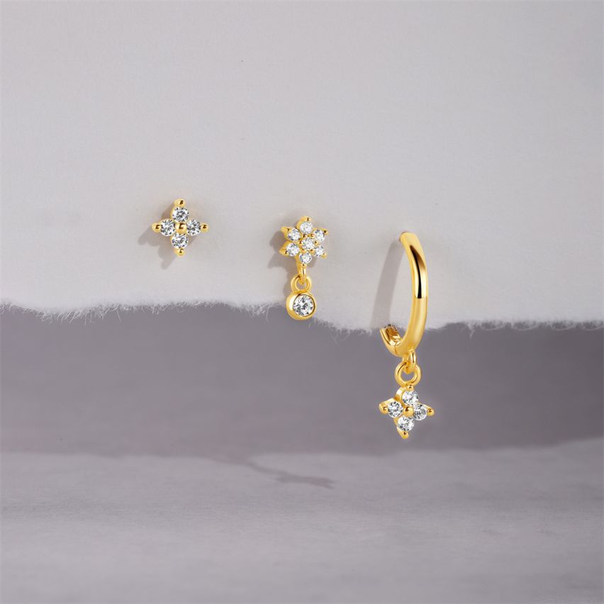 925 Silver Gold Plating Zircon Sets Earrings 1.16g