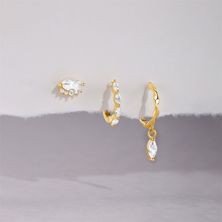 925 Silver Gold Plating Zircon Sets Earrings 1.49g