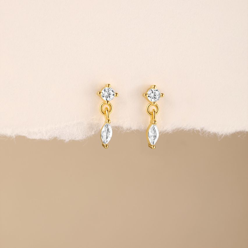 925 Silver 3 galvanization layers Gold Plating Zircon Minimalist Earrings 0.64g 11.7x3.8mm