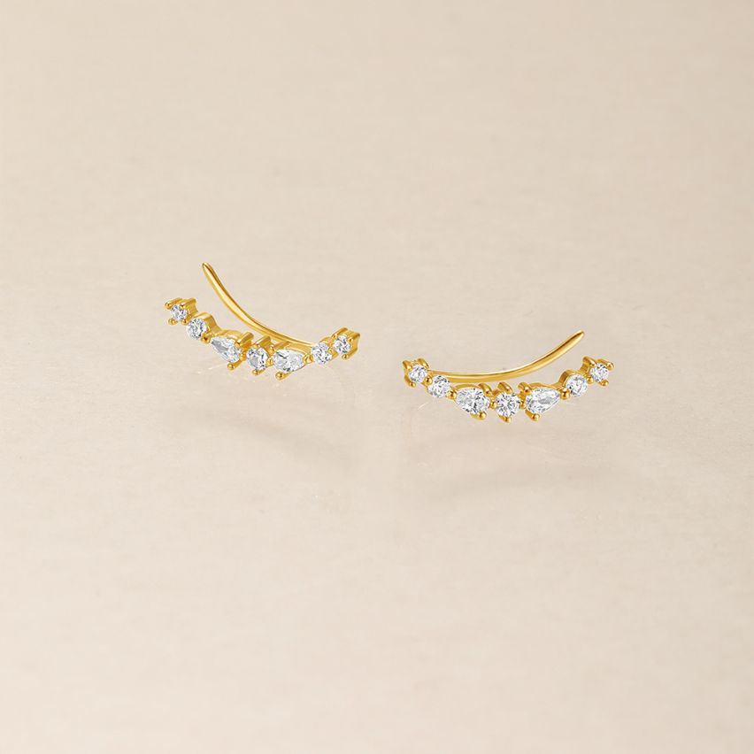 925 Silver 3 galvanization layers Gold Plating Zircon Minimalist Earrings 0.98g