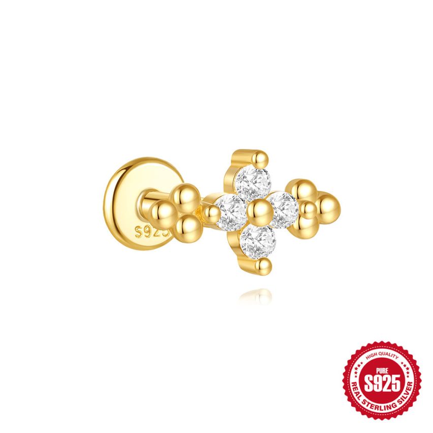 925 Silver 3 galvanization layers Zircon Piercing Earrings 0.34g 8.5x5.3mm